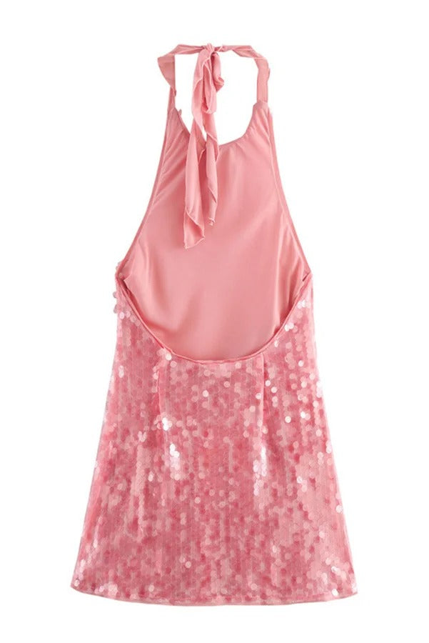 Rose Disc™ | Women's Backless Mini Dress | Sequin Design, Halter Neck, Lightweight Fabric
