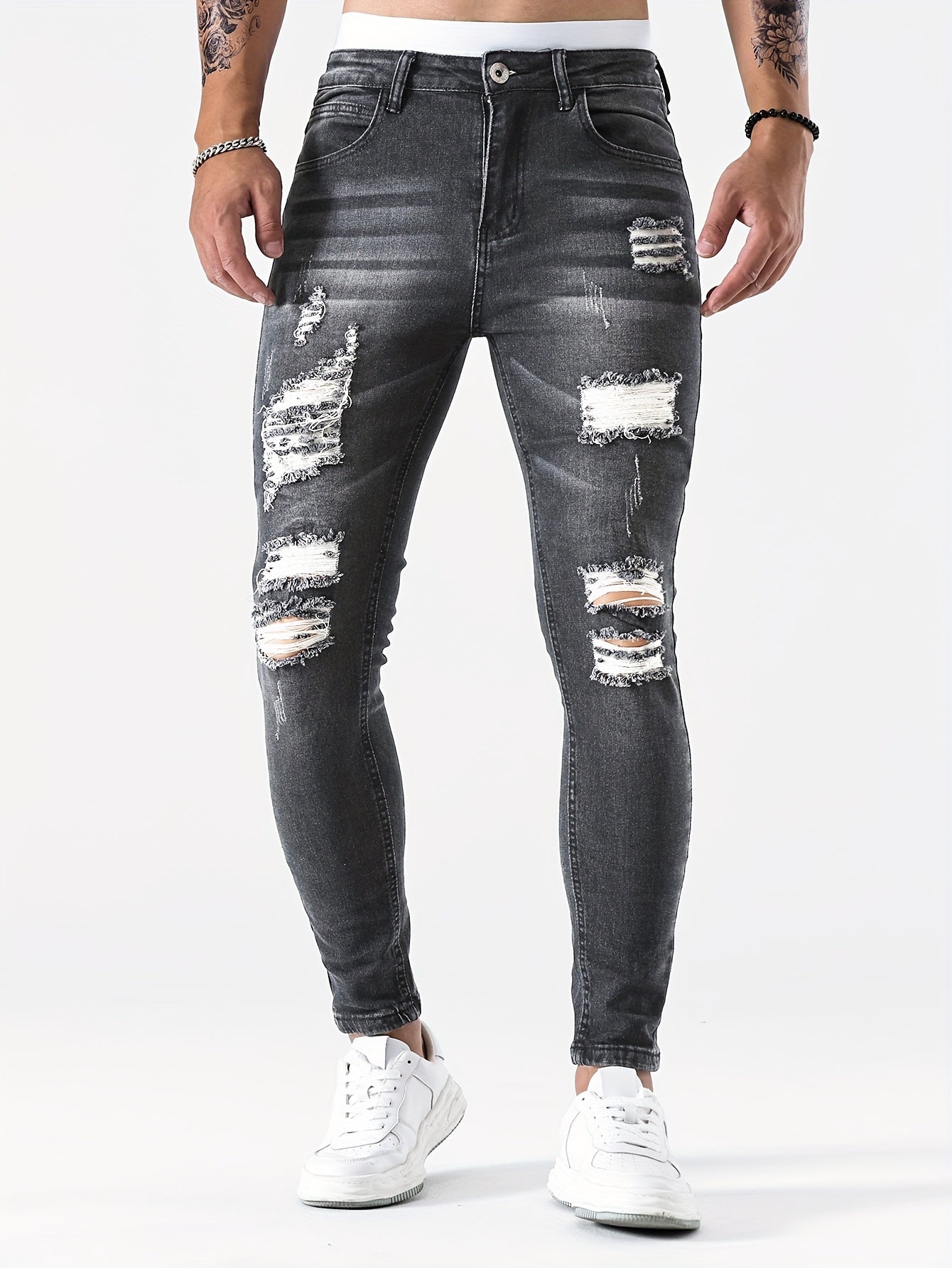 Denim Vortex™ | Men's Distressed Skinny Jeans | Ripped Design, Tapered Fit, Casual Streetwear Style