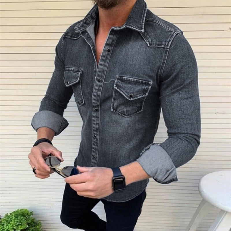 Denim Luxe™ | Men's Sustainable Slim Fit Denim Shirt | Cotton Blend, Casual & Smart Design