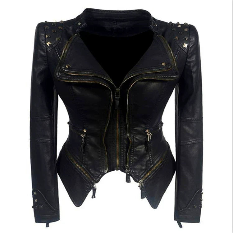 Rider Noir™ | Women's Black Motorcycle Jacket | Genuine Leather, Zipper Details & Stylish Fit