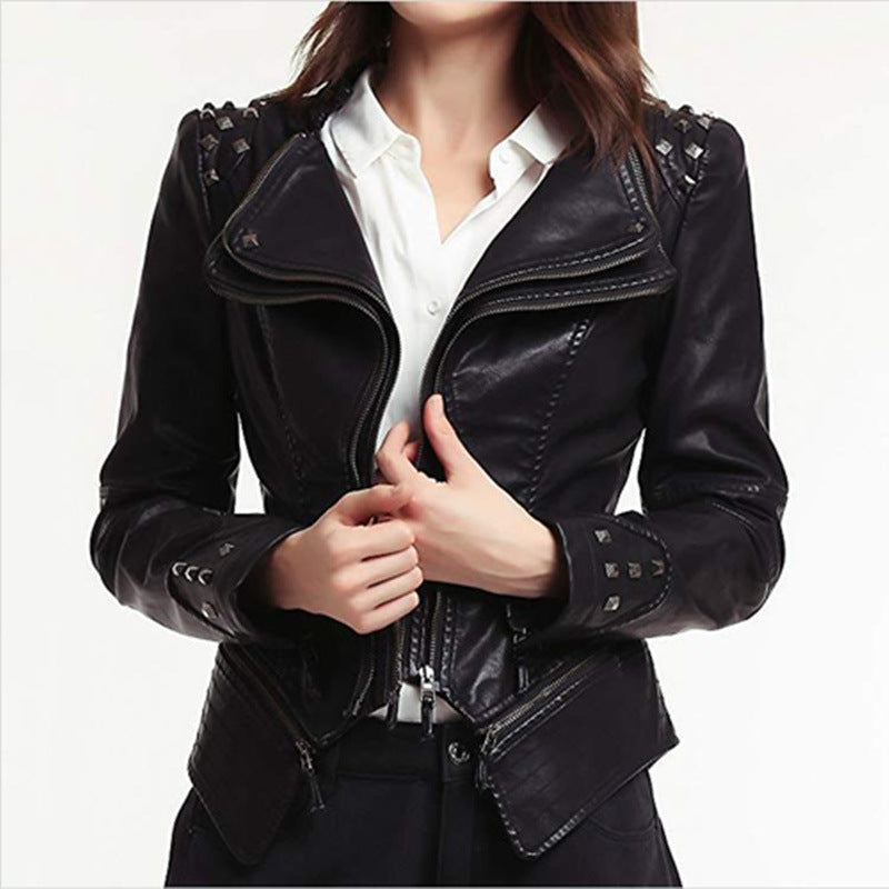 Rider Noir™ | Women's Black Motorcycle Jacket | Genuine Leather, Zipper Details & Stylish Fit