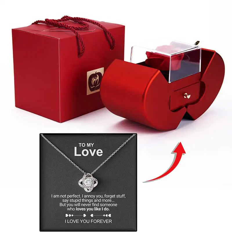 Romantic Rose Box with Necklace – I Love You Gifts for Her, Eternal Rose Heart Keepsake