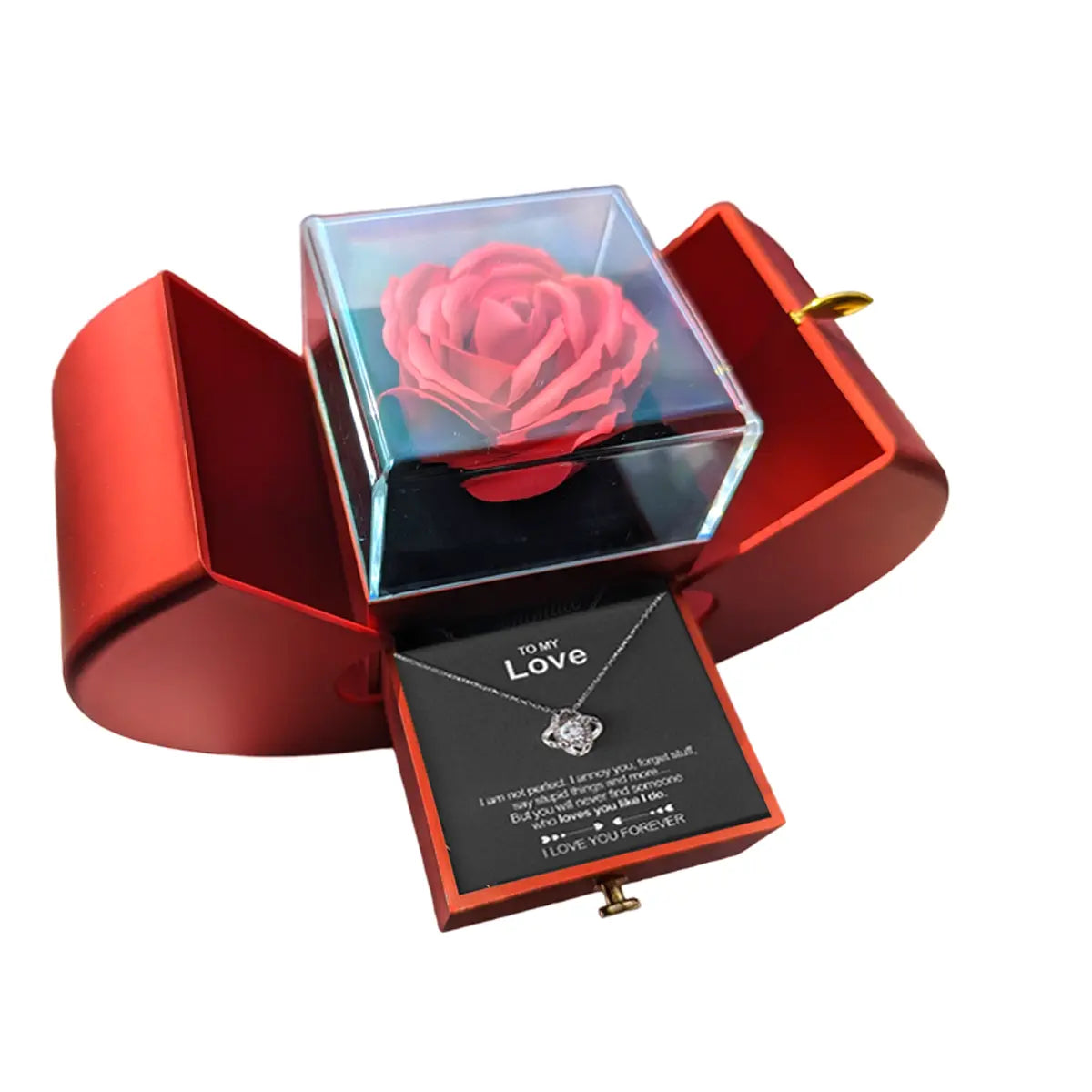 Romantic Rose Box with Necklace – I Love You Gifts for Her, Eternal Rose Heart Keepsake