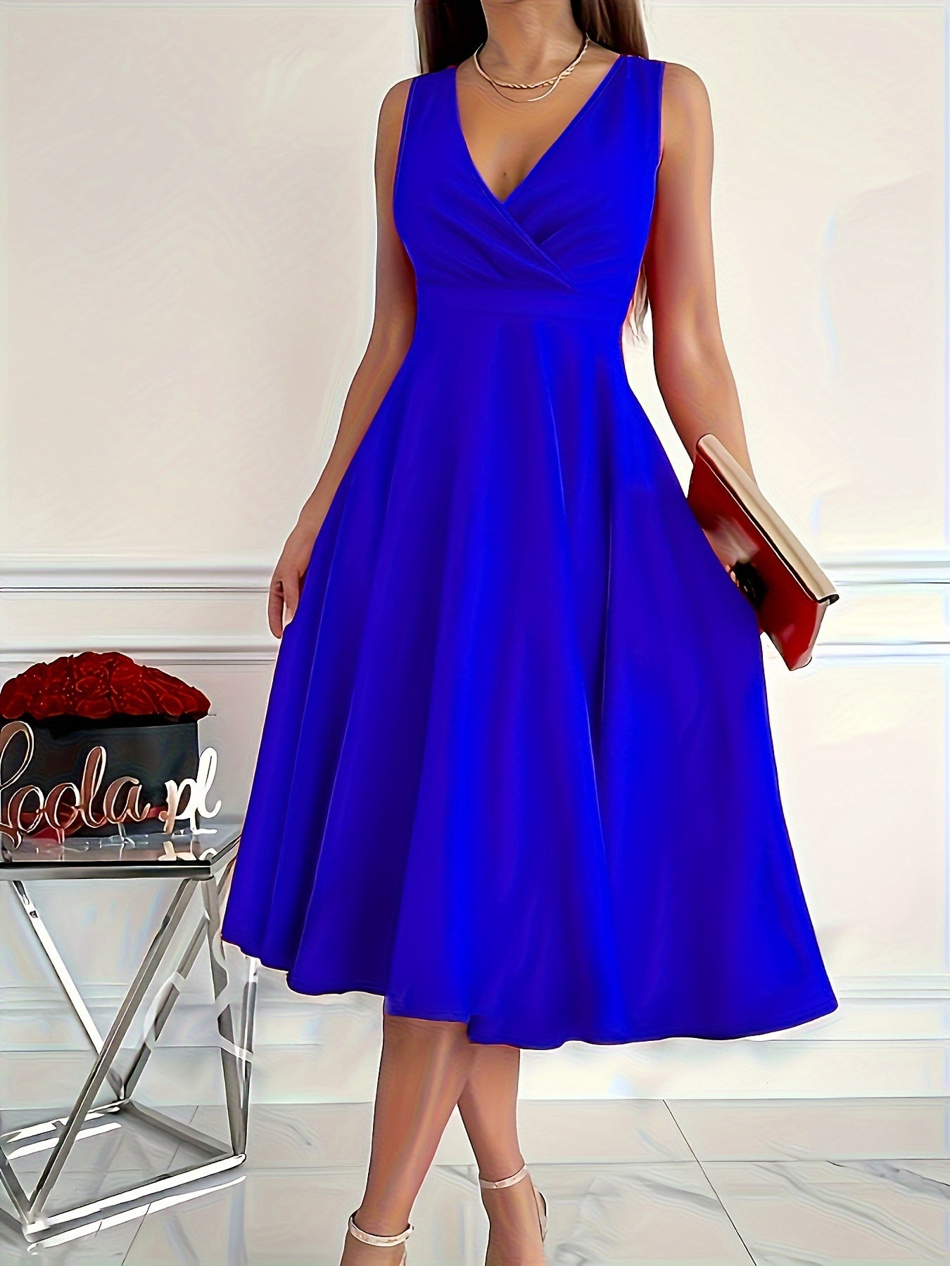 V-Neck Aura™ | Women's Midi Dress | Soft Fabric, Flattering Fit & Stylish Design