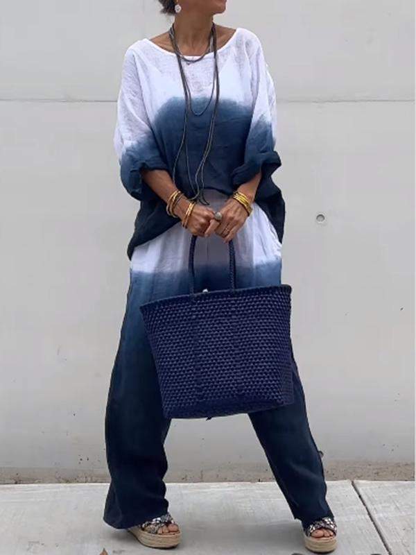 Linen Aura™ | Women's Cotton and Linen Gradient Two-Piece Set | Lightweight, Breathable Fabric & Stylish Design