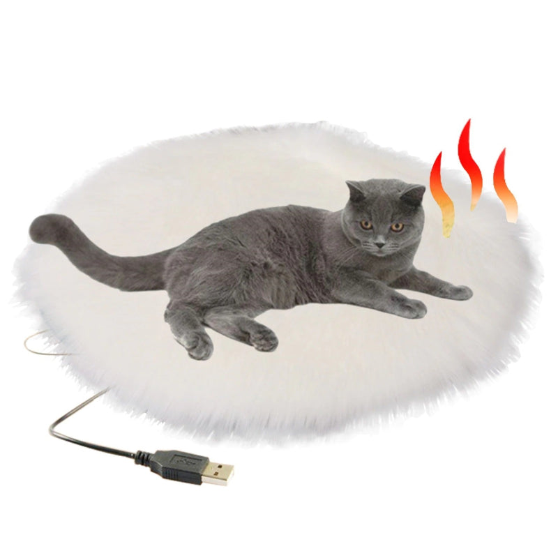 USB Plush  Heated Cat Bed Constant Temperature Cat Heating Pad Portable Cat Winter Sleep Roud Cushion