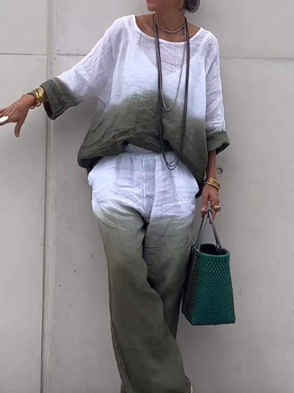 Linen Aura™ | Women's Cotton and Linen Gradient Two-Piece Set | Lightweight, Breathable Fabric & Stylish Design