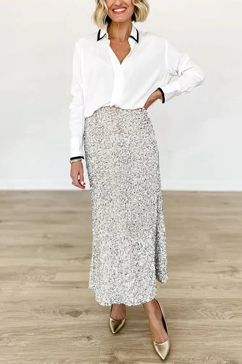 Sequin Aura™ | Women's Shiny Sequin Midi Party Skirt | Eye-Catching Design, Comfortable Fit, Perfect for Night Out