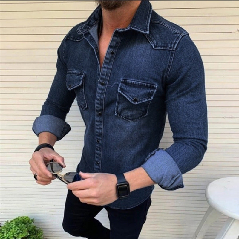 Denim Luxe™ | Men's Sustainable Slim Fit Denim Shirt | Cotton Blend, Casual & Smart Design