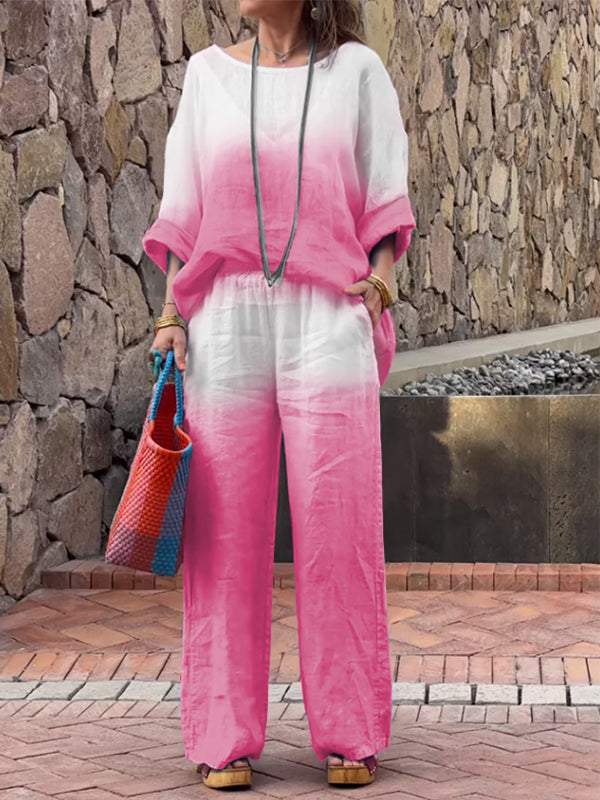 Linen Aura™ | Women's Cotton and Linen Gradient Two-Piece Set | Lightweight, Breathable Fabric & Stylish Design