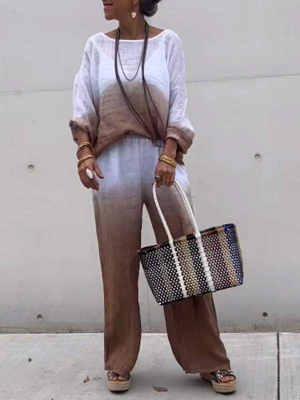 Linen Aura™ | Women's Cotton and Linen Gradient Two-Piece Set | Lightweight, Breathable Fabric & Stylish Design