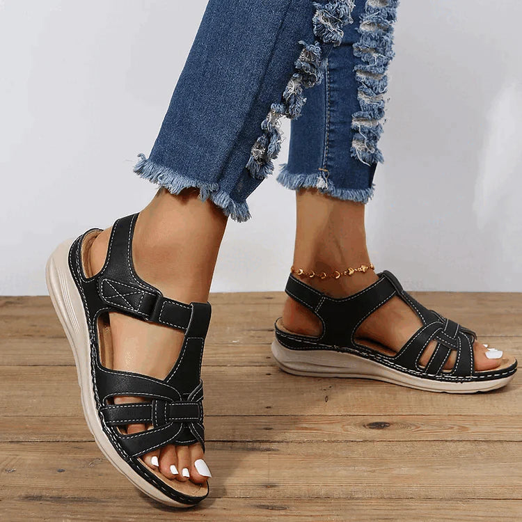 Vintage Aura™ | Women's Leather Orthopedic Sandals | Genuine Leather, Arch Support, Adjustable Straps