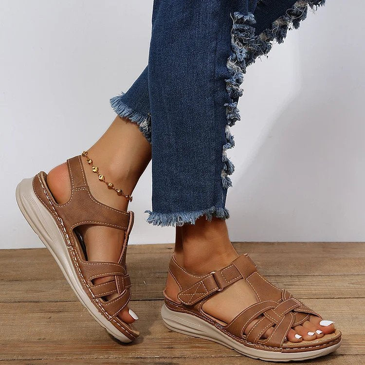 Vintage Aura™ | Women's Leather Orthopedic Sandals | Genuine Leather, Arch Support, Adjustable Straps