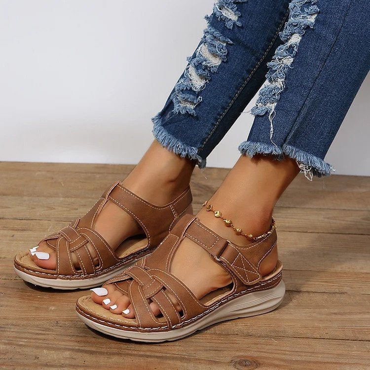 Vintage Aura™ | Women's Leather Orthopedic Sandals | Genuine Leather, Arch Support, Adjustable Straps