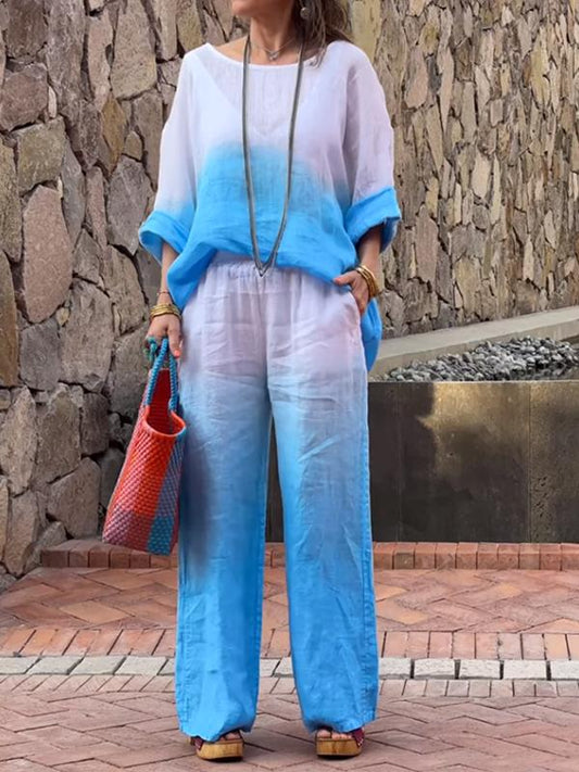 Linen Aura™ | Women's Cotton and Linen Gradient Two-Piece Set | Lightweight, Breathable Fabric & Stylish Design
