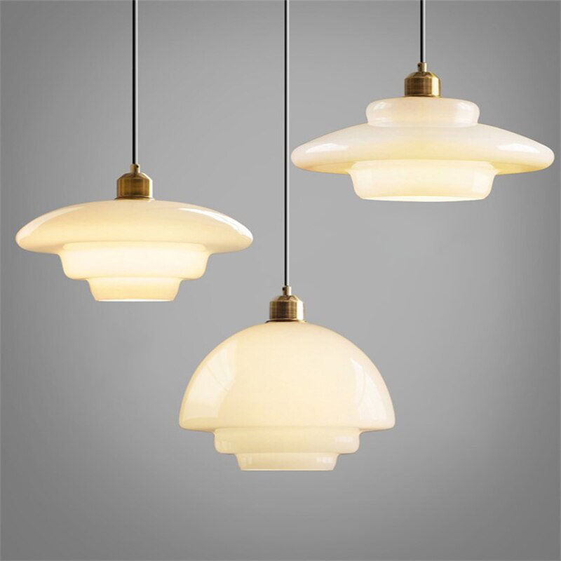Mid Century Modern Milk Glass Pendant Light Fixture for Kitchen, Dining Room & Living Room