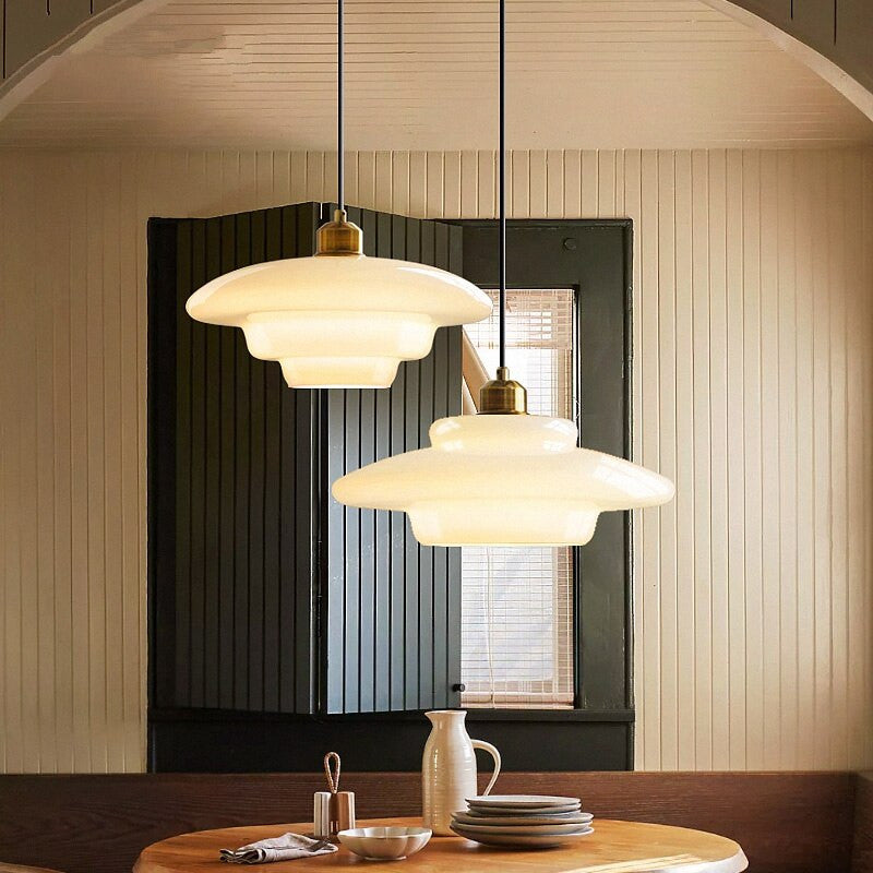 Mid Century Modern Milk Glass Pendant Light Fixture for Kitchen, Dining Room & Living Room