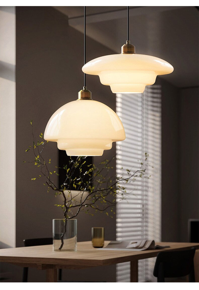 Mid Century Modern Milk Glass Pendant Light Fixture for Kitchen, Dining Room & Living Room