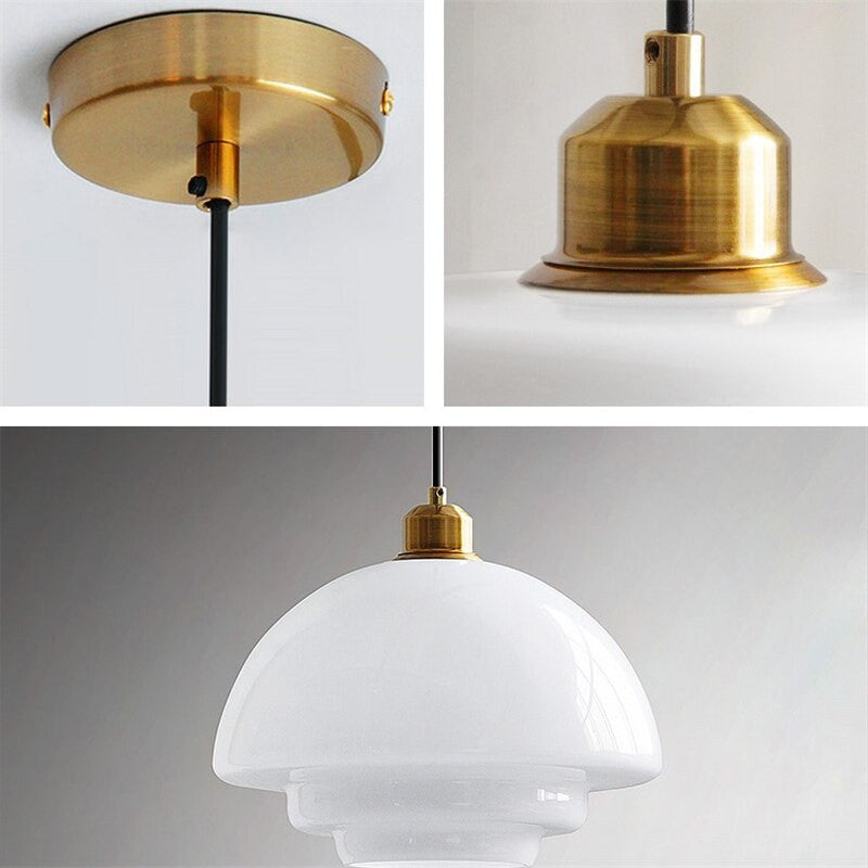 Mid Century Modern Milk Glass Pendant Light Fixture for Kitchen, Dining Room & Living Room