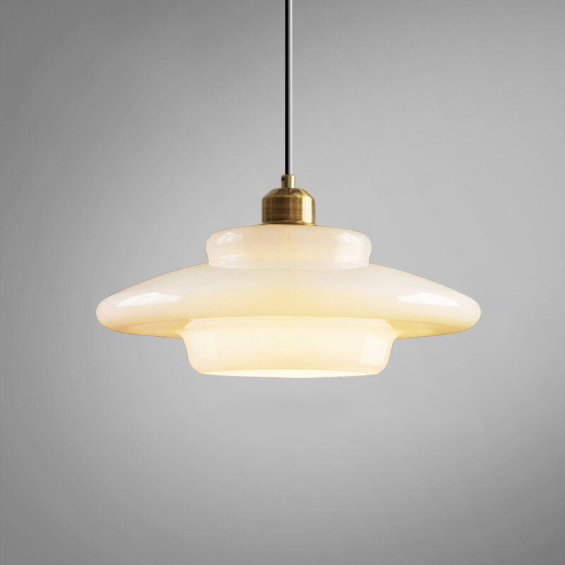 Mid Century Modern Milk Glass Pendant Light Fixture for Kitchen, Dining Room & Living Room