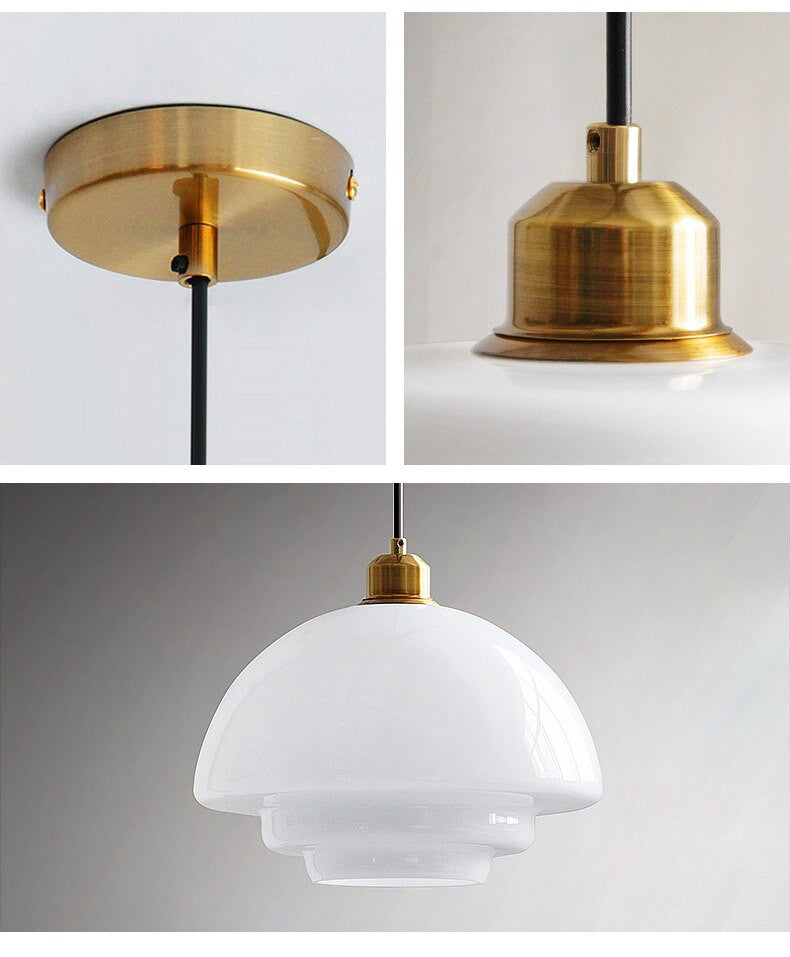 Mid Century Modern Milk Glass Pendant Light Fixture for Kitchen, Dining Room & Living Room