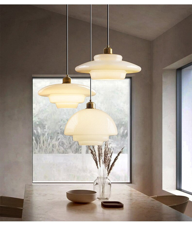 Mid Century Modern Milk Glass Pendant Light Fixture for Kitchen, Dining Room & Living Room