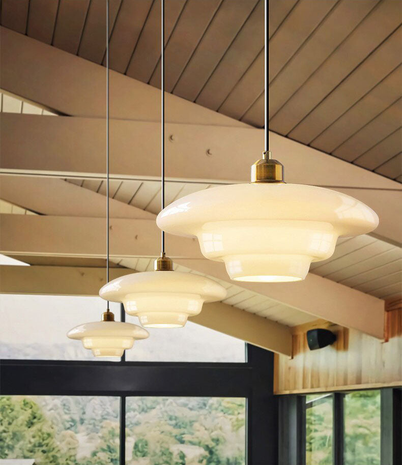 Mid Century Modern Milk Glass Pendant Light Fixture for Kitchen, Dining Room & Living Room