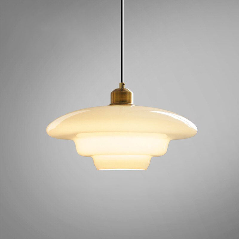 Mid Century Modern Milk Glass Pendant Light Fixture for Kitchen, Dining Room & Living Room