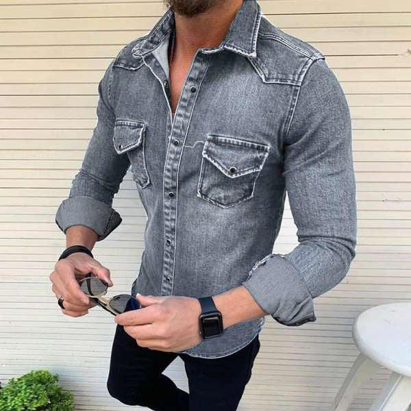 Denim Luxe™ | Men's Sustainable Slim Fit Denim Shirt | Cotton Blend, Casual & Smart Design