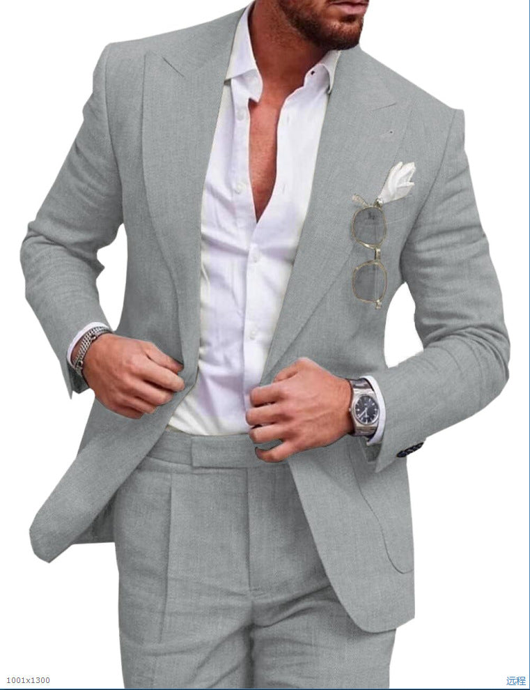 NuptialWeave™ | Men's Linen Wedding Suit 2-Piece Set | Single Breasted, Breathable Fabric & Tailored Fit