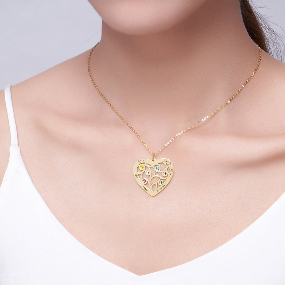 Heart Family Tree Necklace with Birthstones | Mother's Day Jewellery