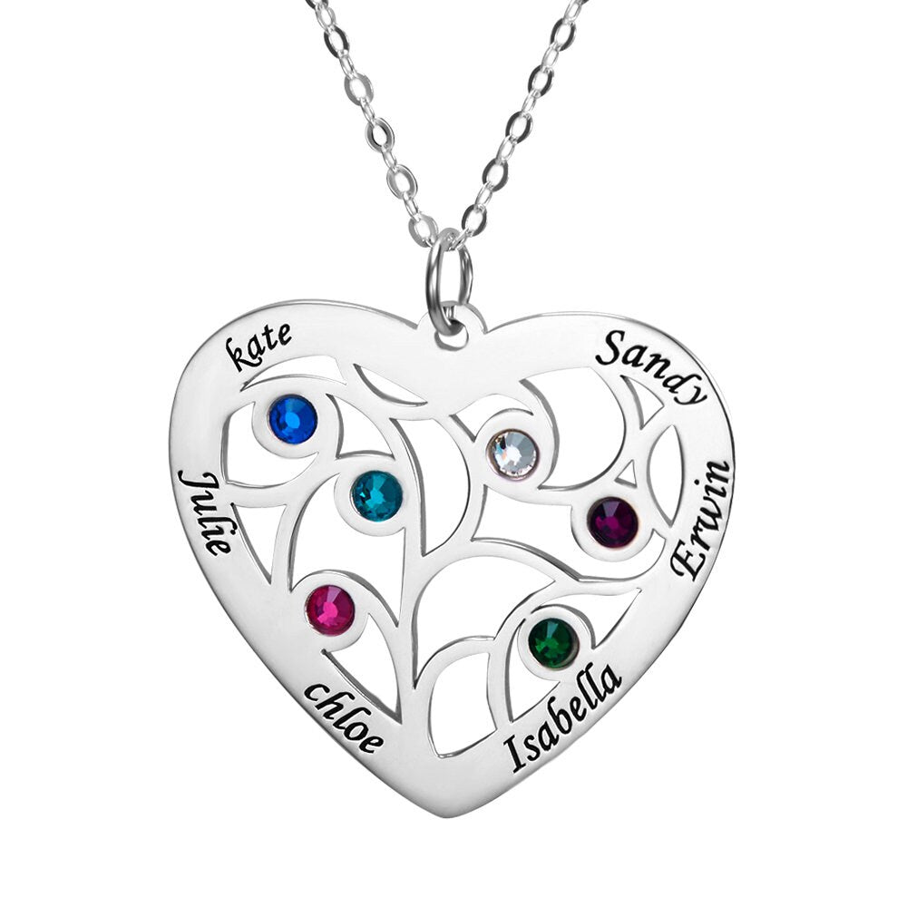 Heart Family Tree Necklace with Birthstones | Mother's Day Jewellery
