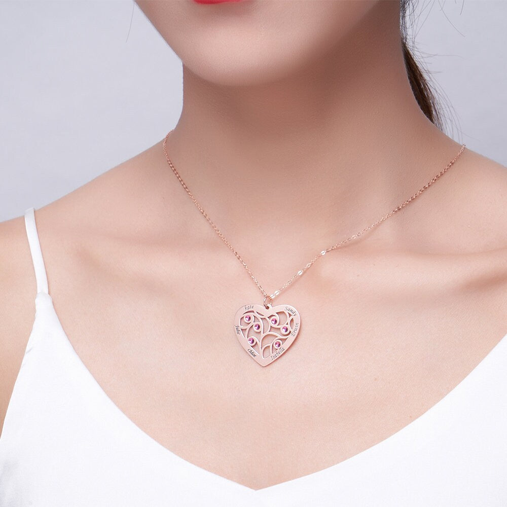 Heart Family Tree Necklace with Birthstones | Mother's Day Jewellery