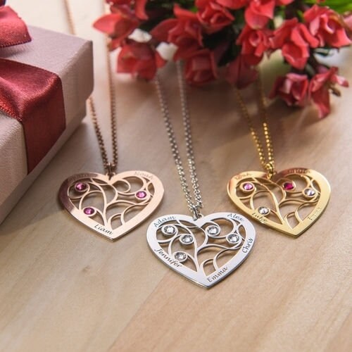 Heart Family Tree Necklace with Birthstones | Mother's Day Jewellery