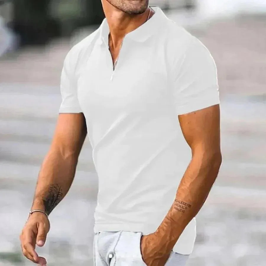 Polo Luxe™ | Men's Slim Fit Polo Shirt | Short Sleeve, Zipper Placket, Stretch Cotton Blend