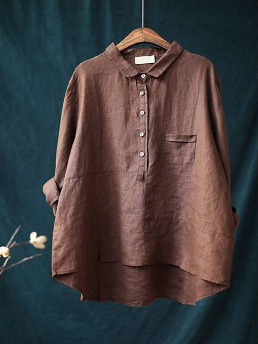 LinenLuxe™ | Women's Casual Long Sleeve Shirt | Cotton-Linen Blend, Lapel Neck, Solid Color Design