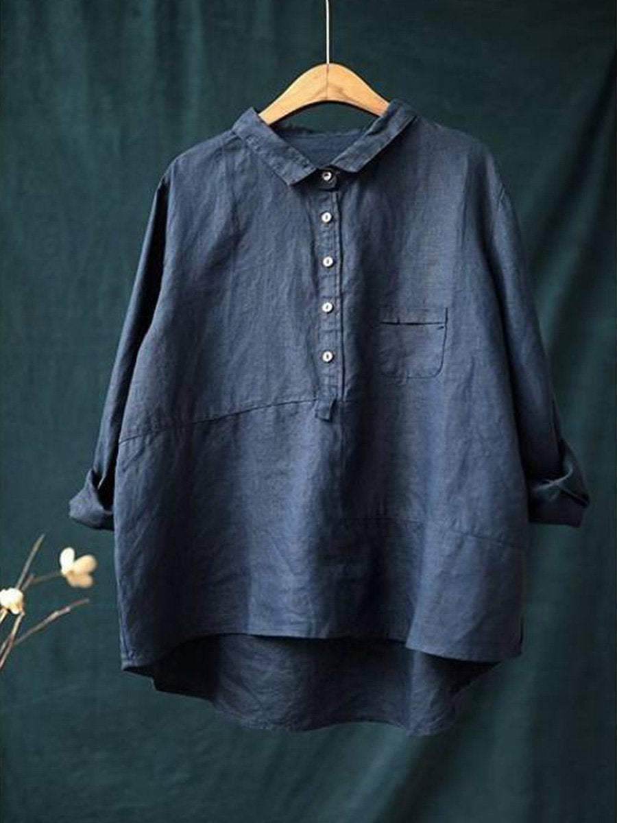 LinenLuxe™ | Women's Casual Long Sleeve Shirt | Cotton-Linen Blend, Lapel Neck, Solid Color Design