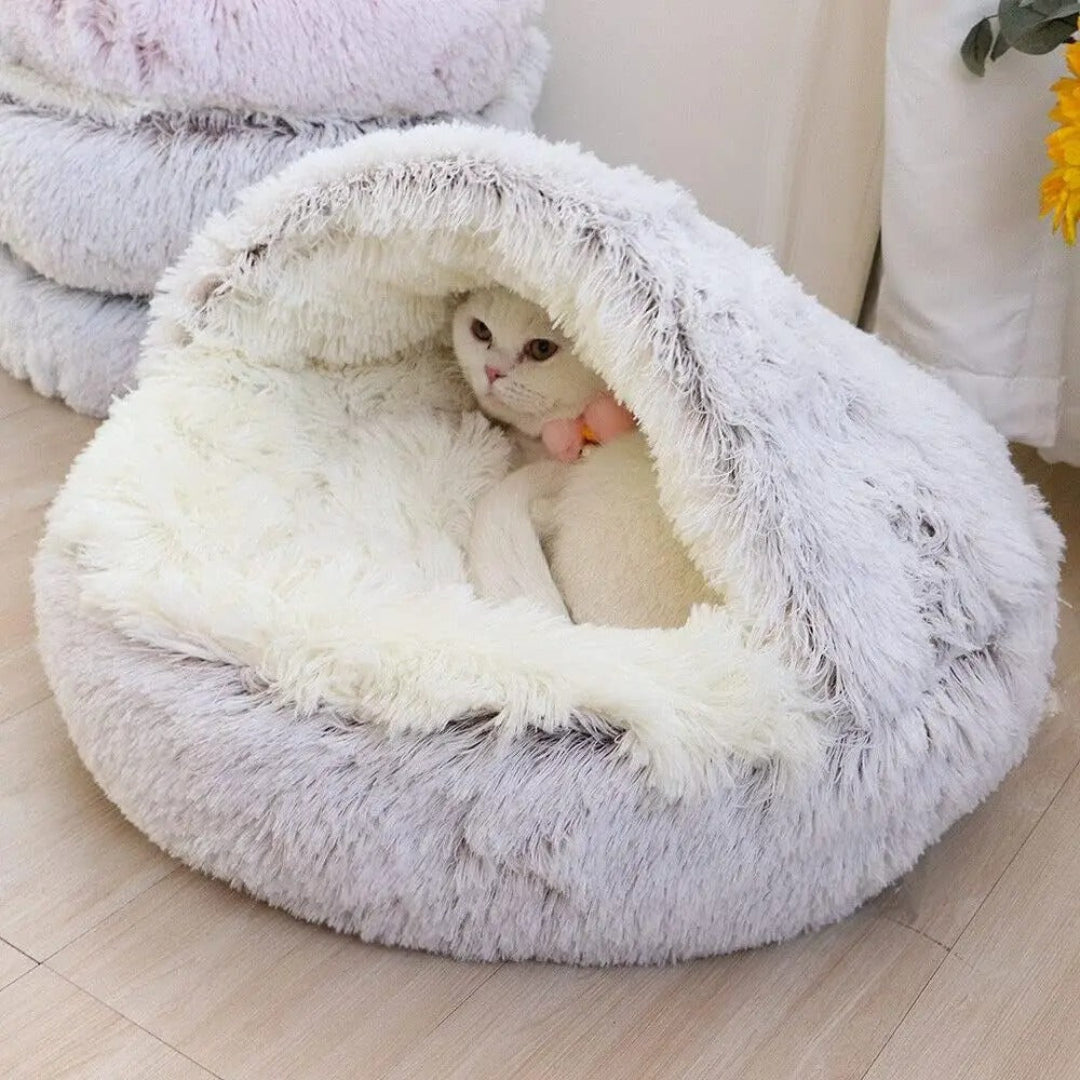 2-in-1 Cozy Cat Cave and Donut Bed - Ultimate Warmth and Comfort for Your Feline Friend
