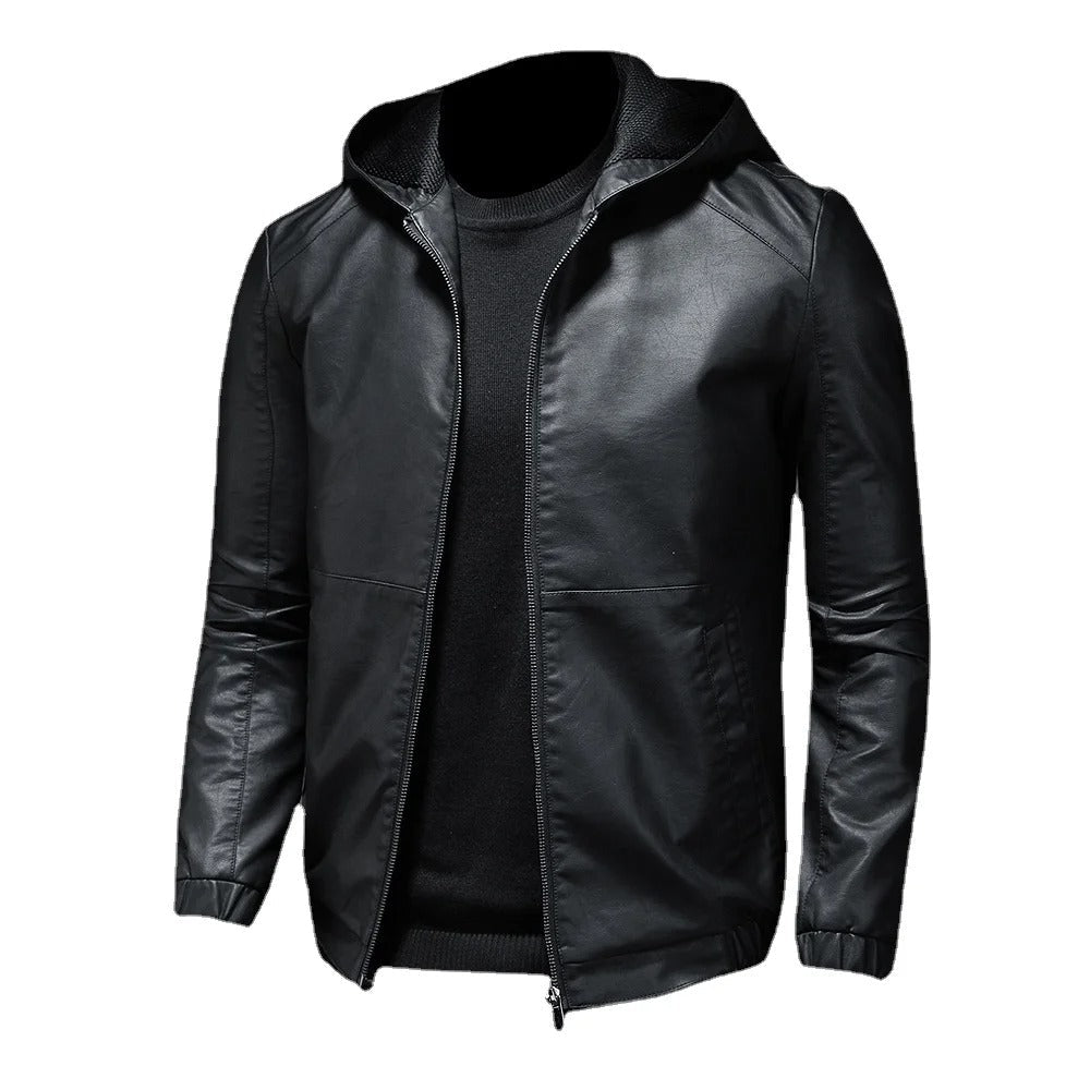 Hoodie Blake™ | Men's Stylish Hooded Leather Jacket | Genuine Leather, Zip Closure & Adjustable Drawstring