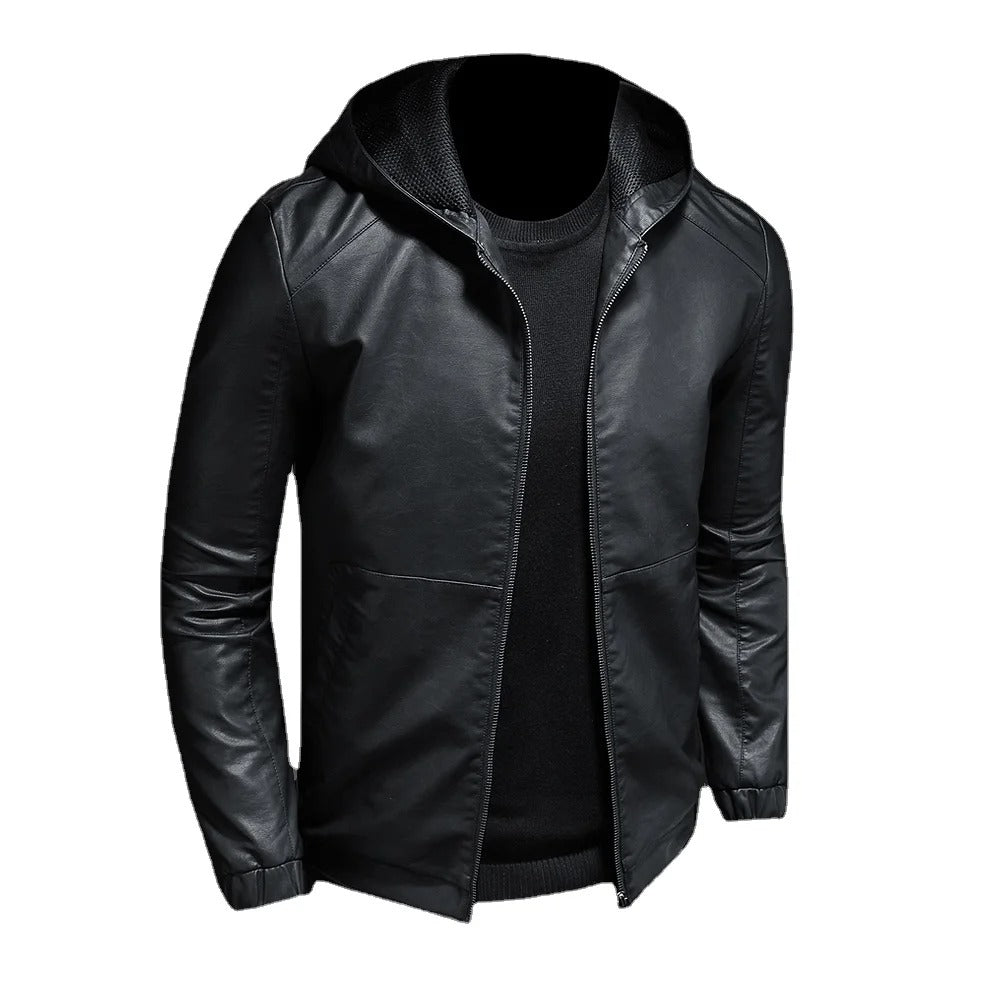 Hoodie Blake™ | Men's Stylish Hooded Leather Jacket | Genuine Leather, Zip Closure & Adjustable Drawstring