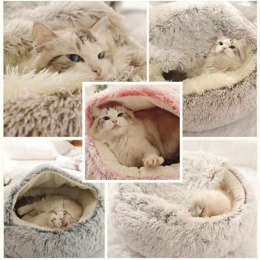 2-in-1 Cozy Cat Cave and Donut Bed - Ultimate Warmth and Comfort for Your Feline Friend