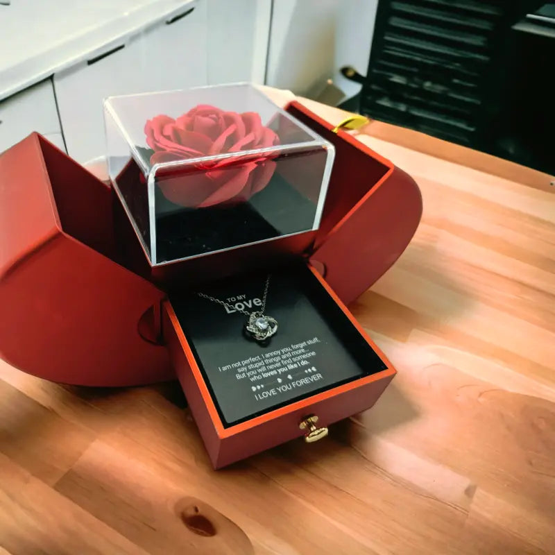 Romantic Rose Box with Necklace – I Love You Gifts for Her, Eternal Rose Heart Keepsake