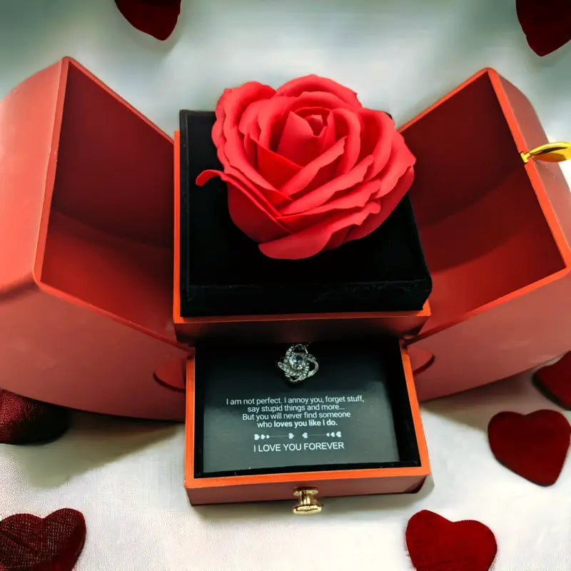 Romantic Rose Box with Necklace – I Love You Gifts for Her, Eternal Rose Heart Keepsake