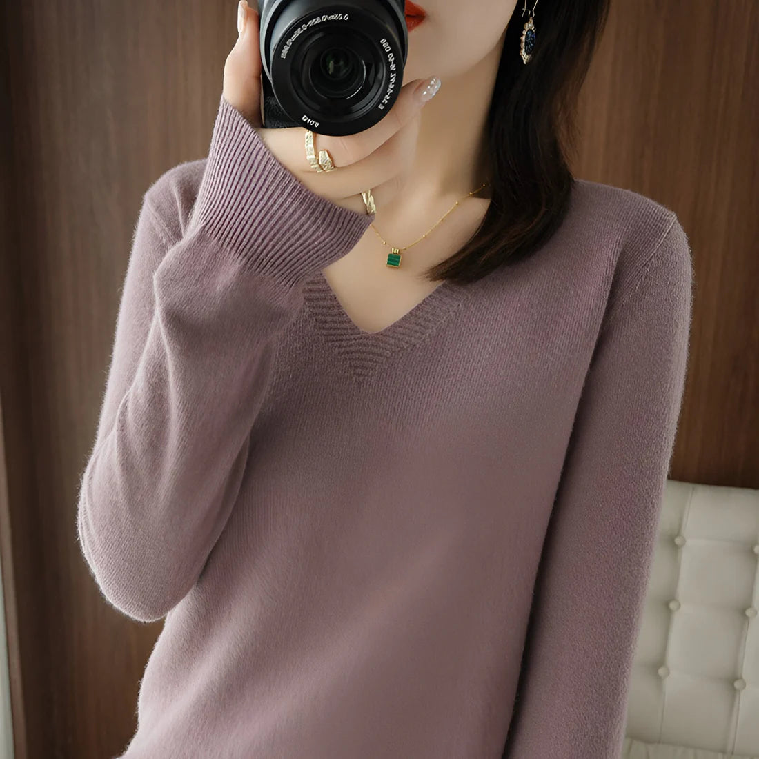Knit Aura™ | Women's Comfortable V-Neck Knitted Sweater | Soft Fabric, Relaxed Fit & Stylish Design