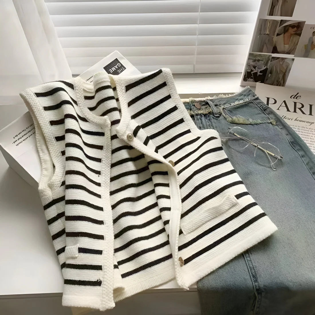 Cardigan Liora™ | Women's Striped Cardigan | Soft Knit, Open Front Design & Cozy Fit