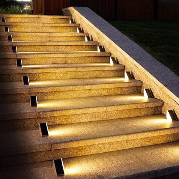 LED Solar Powered Stair Lights with Motion Sensor - Waterproof Outdoor Lighting for Steps, Pathways, and Decks