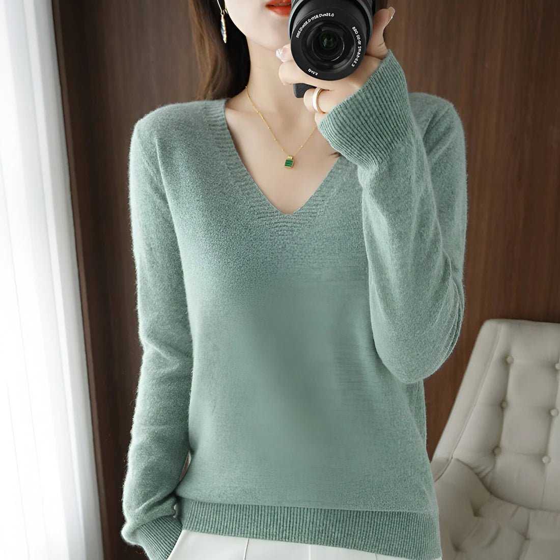 Knit Aura™ | Women's Comfortable V-Neck Knitted Sweater | Soft Fabric, Relaxed Fit & Stylish Design