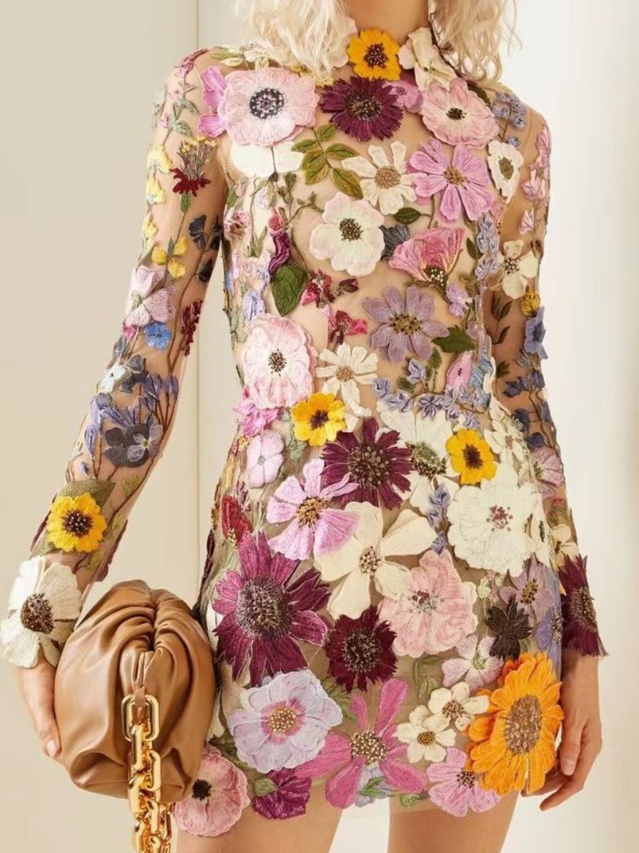 Floral Aura™ | Women's 3D Floral Dress | Sustainable Fabric, All-Season Wear, Stylish Design