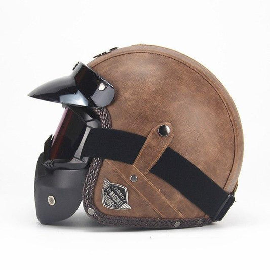Retro Vintage Open Face Motorcycle Helmet with Goggle Mask - Unisex, Lightweight, Classic Design, Ideal for Bikers and Riders