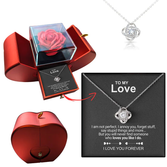 Romantic Rose Box with Necklace – I Love You Gifts for Her, Eternal Rose Heart Keepsake